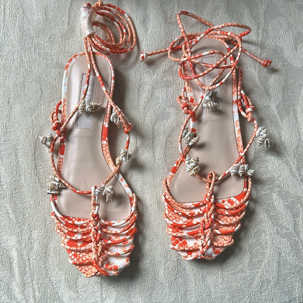 Mango MNG Orange Strappy Shell Sandals with Cage Design size 6.5 - Picture 4 of 10